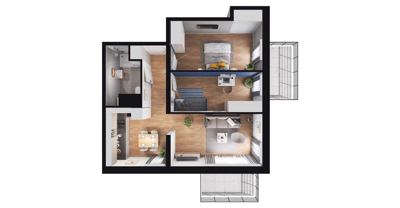 3-pokojowe mieszkanie 53m2 + 2 balkony - Pełny obrazek: 2/8
