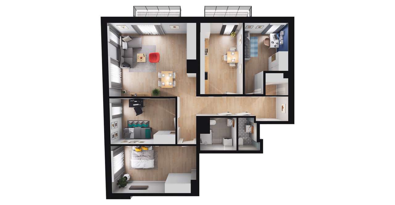 4-pokojowe mieszkanie 99m2 + 2 balkony - Pełny obrazek: 2/8