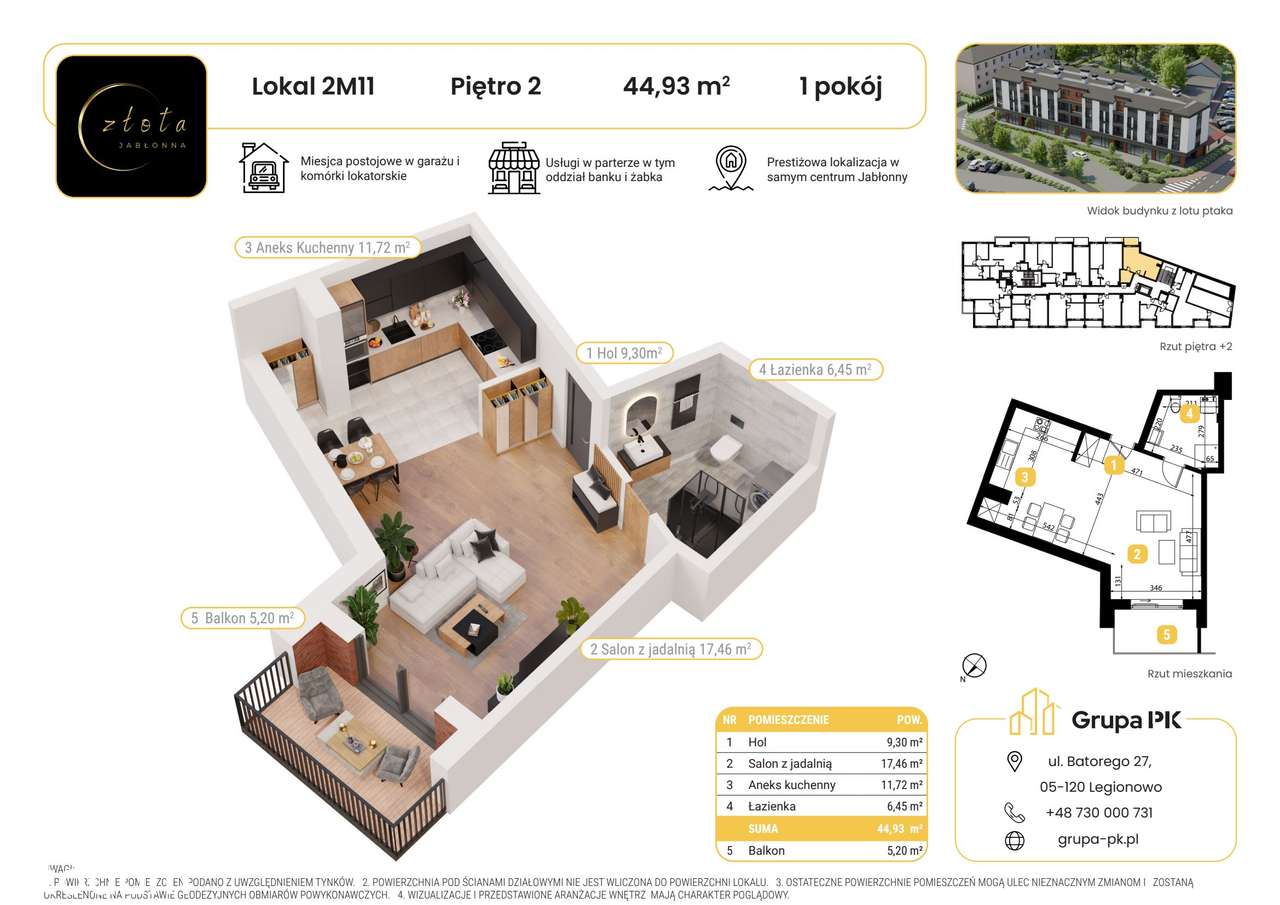 1-pokojowe mieszkanie 44m2 + balkon - Pełny obrazek: 2/5