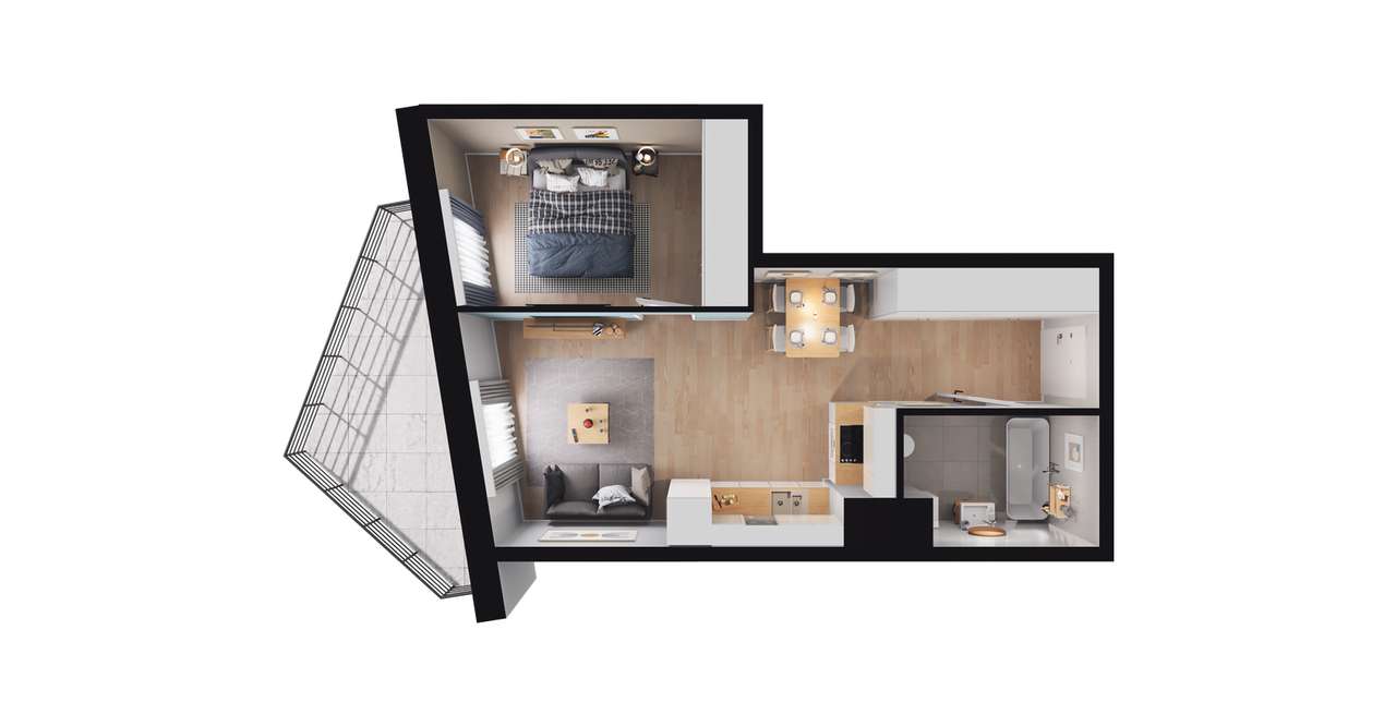 2-pokojowe mieszkanie 37m2 + loggia Bezpośrednio - Pełny obrazek: 3/9