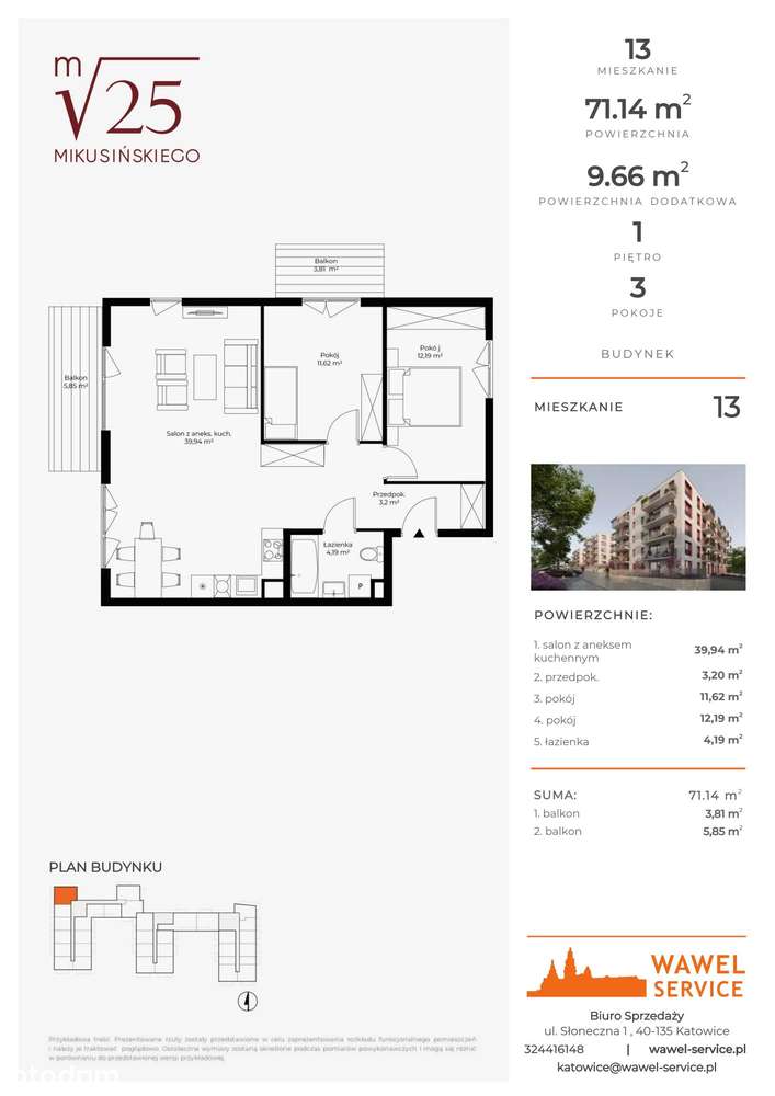 3-pokojowe mieszkanie 71m2 + 2 balkony - Pełny obrazek: 2/9