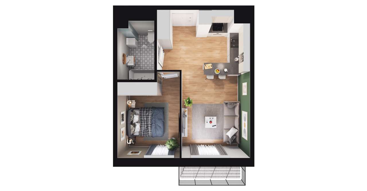 2-pokojowe mieszkanie 40m2 + balkon - Pełny obrazek: 2/8