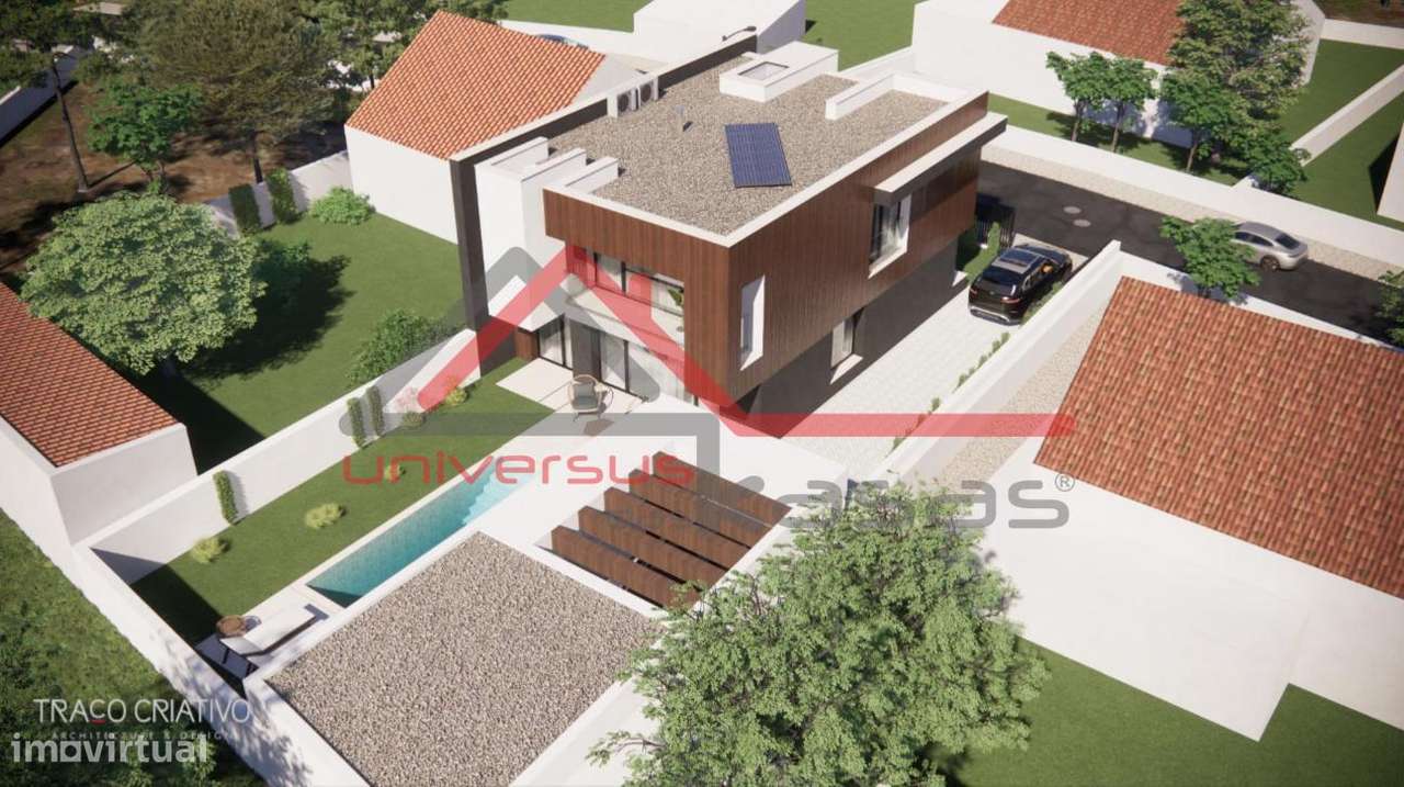Moradia Nova Geminada V4 com Piscina e Garagem Sarilhos Grandes-7