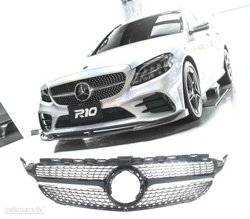 GRELHA FRONTAL PARA MERCEDES "W205" 2018+ "LOOK AMG" - GLOSSY BLACK CHROME DIAMOND - 1