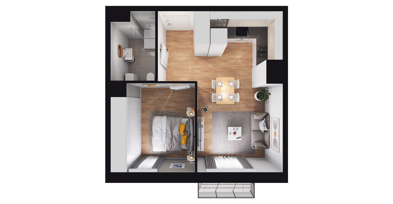 2-pokojowe mieszkanie 36m2 + balkon Bezpośrednio - Pełny obrazek: 2/6