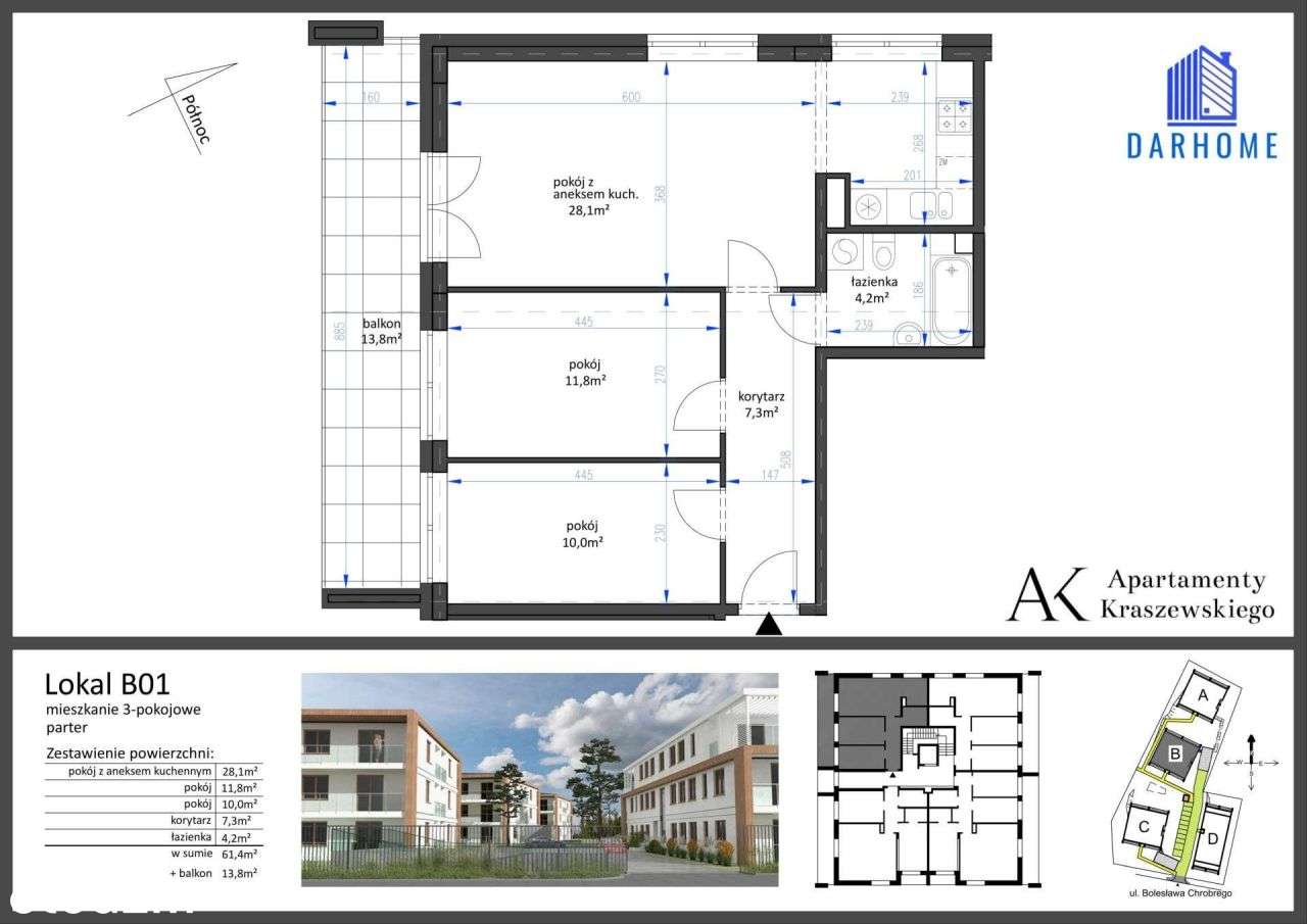 3-pokojowe mieszkanie 61m2 + balkon Bezpośrednio - Pełny obrazek: 2/9