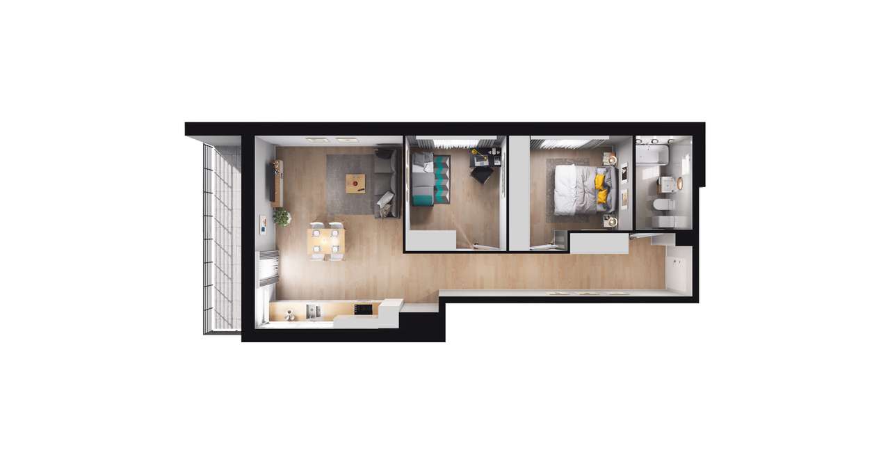 3-pokojowe mieszkanie 60m2 + balkon - Pełny obrazek: 2/8