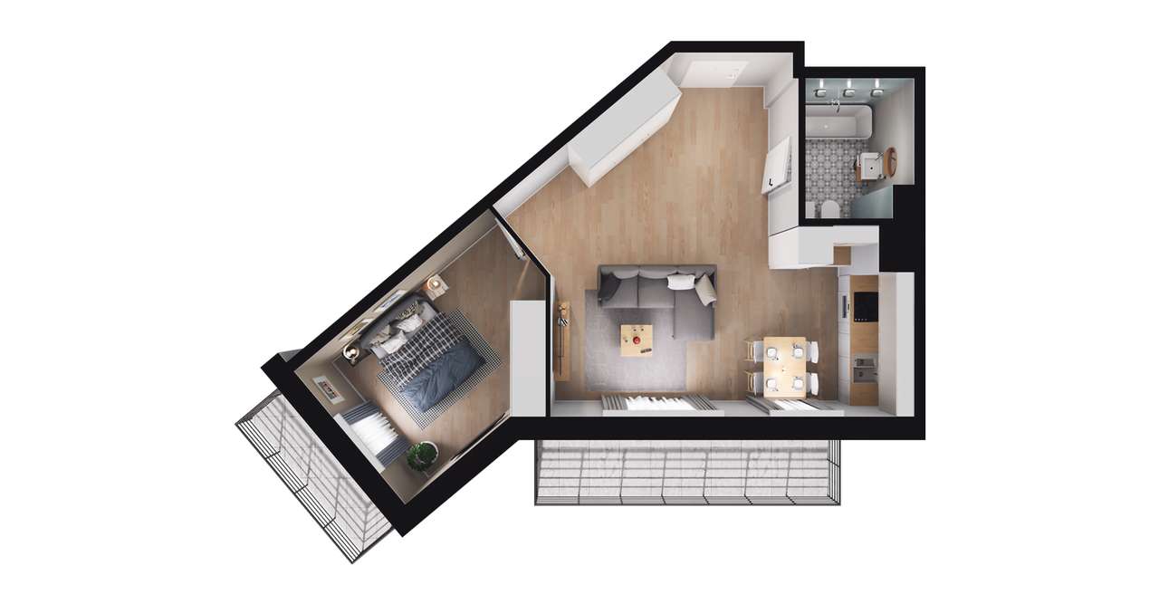 2-pokojowe mieszkanie 46m2 + 2 balkony - Pełny obrazek: 2/8
