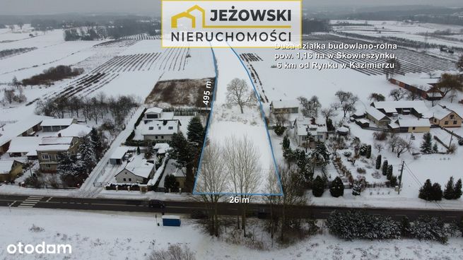 Szeroka działka budowlano-rolna 1,2ha Skowieszynek