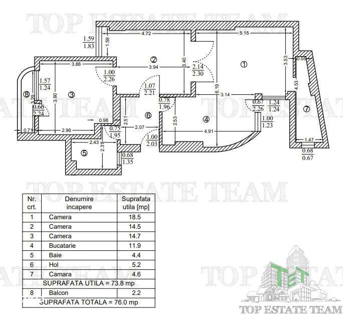 Apartament 3 camere de vanzare, zona Armeneasca