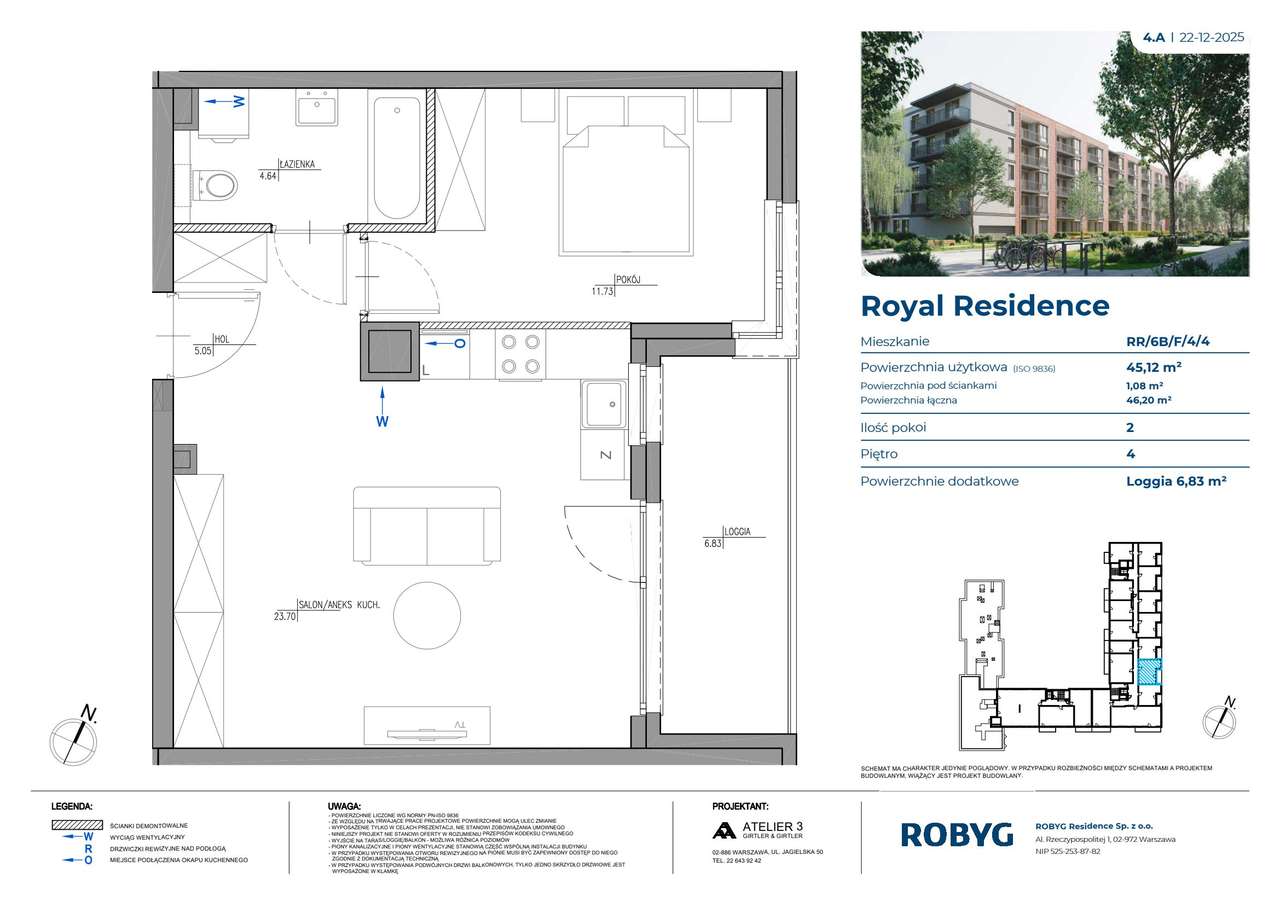 2-pokojowe mieszkanie 45 m² + loggia Bez Prowizji – pohled 2