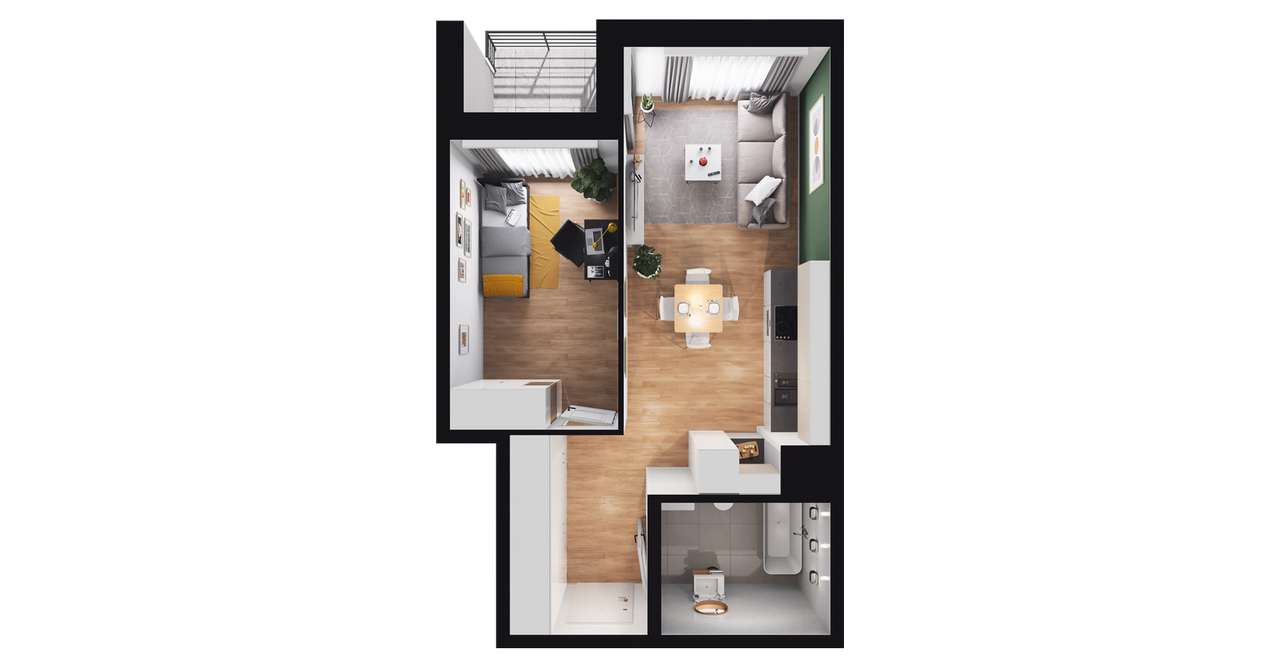 2-pokojowe mieszkanie 39m2 + taras Bezpośrednio - Pełny obrazek: 2/8