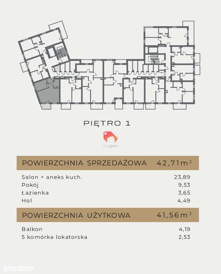 Nowe 2 Pok. 41,56m2 Wzgórze Wolności Bez Prowizji - Pełny obrazek: 4/6