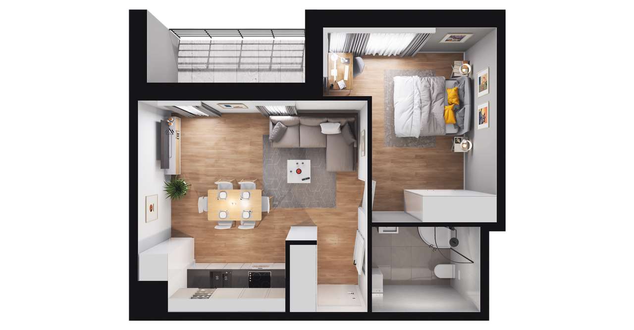 2-pokojowe mieszkanie 41m2 + loggia Bezpośrednio - Pełny obrazek: 2/8