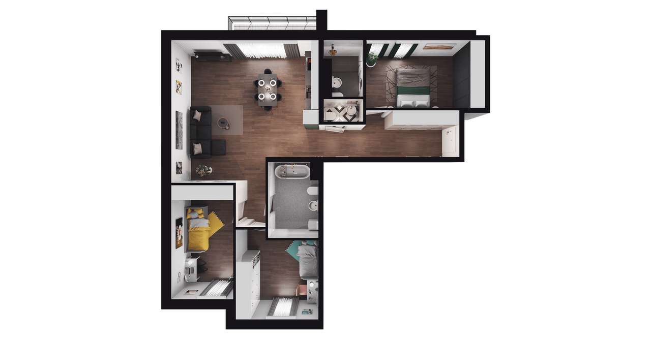 4-pokojowy apartament 88m2 + balkon - Pełny obrazek: 2/8