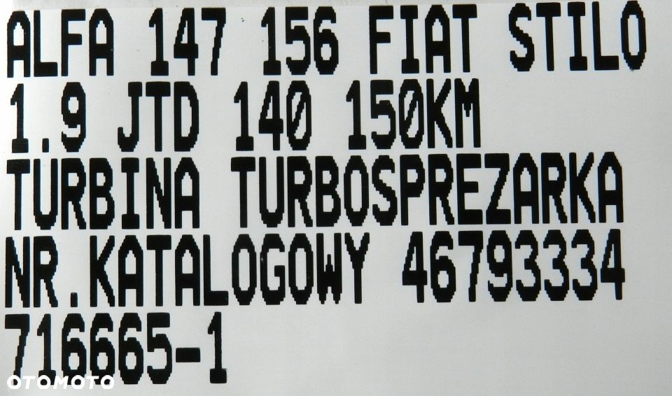 TURBOSPRĘŻARKA 46793334 FIAT ALFA ROMEO 1.9 JTD - 8