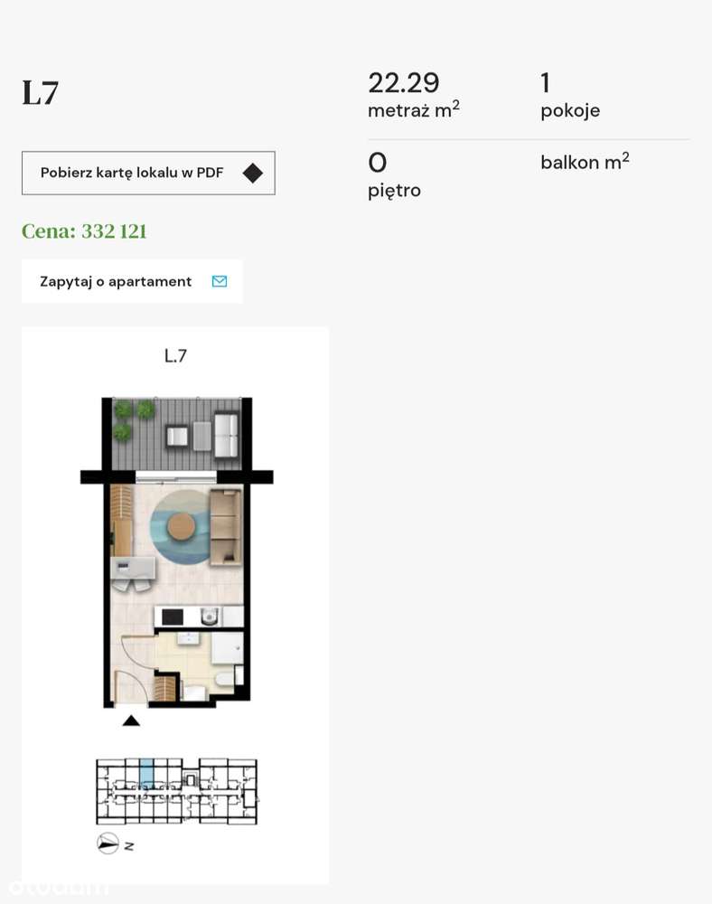 Jednopokojowy apartament Sunset Resort | Budynek 104 | L7 - Pełny obrazek: 1/3