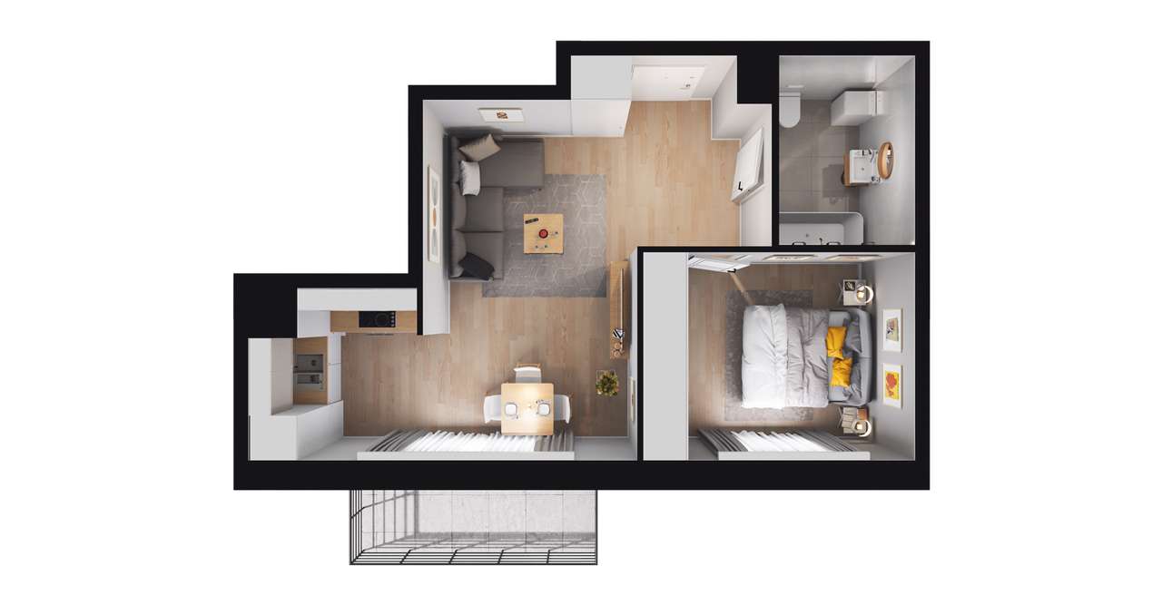 2-pokojowe mieszkanie 39m2 + balkon - Pełny obrazek: 2/8