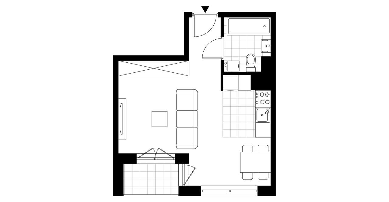 1-pokojowe mieszkanie 29m2 + loggia Bezpośrednio - Pełny obrazek: 3/8