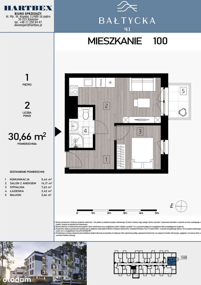 2-pokojowe mieszkanie 30m2 + balkon - Pełny obrazek: 2/7