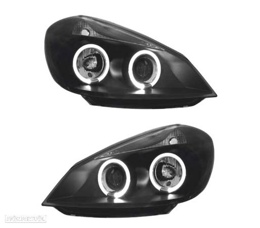 FARÓIS ANGEL EYES PARA RENAULT CLIO 05-09 FUNDO PRETO - 1