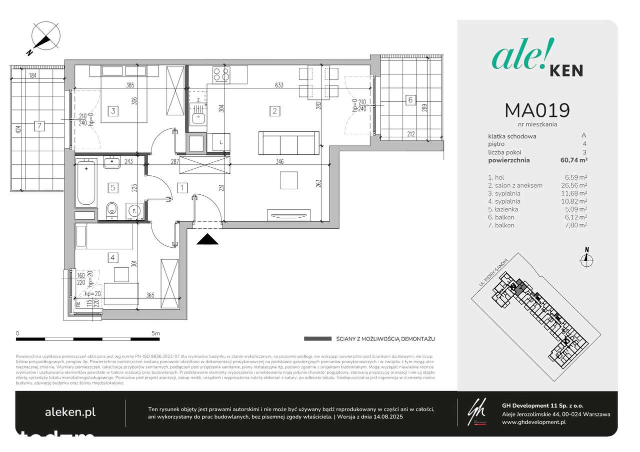 3-pokojowe mieszkanie 60m2 + 2 balkony - Pełny obrazek: 2/7