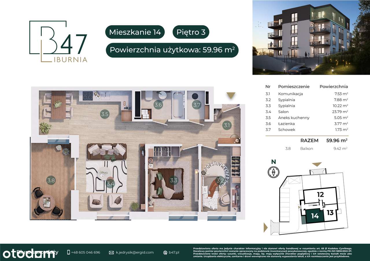 REZERWACJA / Piękne narożne mieszkanie | Apartamenty B47 | M14 (lokal M14)