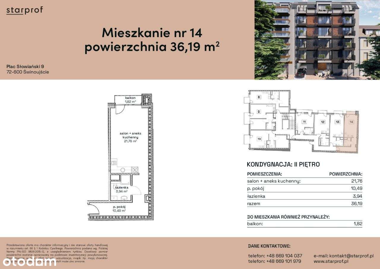 1pok. mieszkanie o powierzchni 36,19m² z balkonem - Pełny obrazek: 2/7