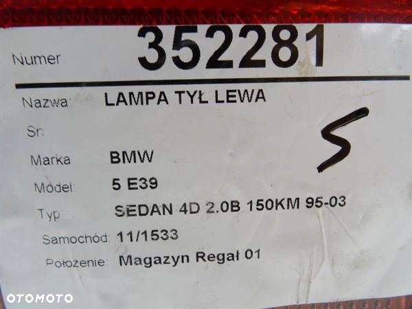 LAMPA TYŁ LEWA BMW 5 (E39) 1995 - 2003 520 i 110 kW [150 KM] benzyna 1996 - 2003 - 5