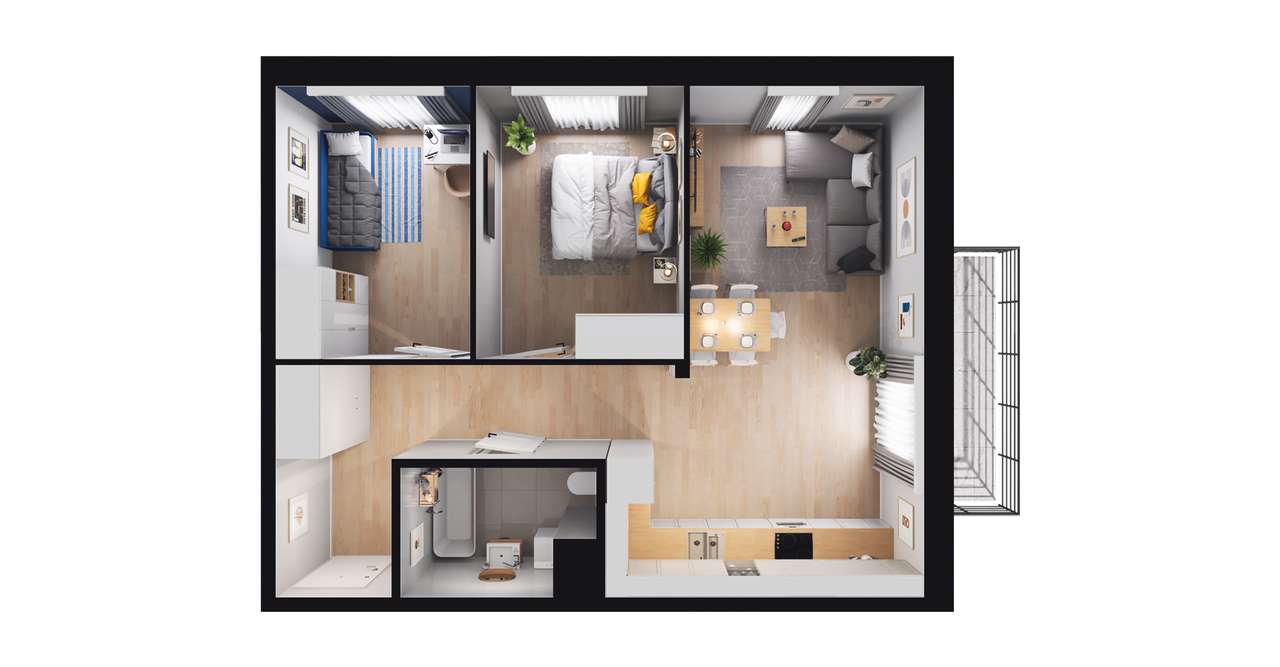 5-pokojowe mieszkanie 56m2 + balkon Bezpośrednio - Pełny obrazek: 2/8