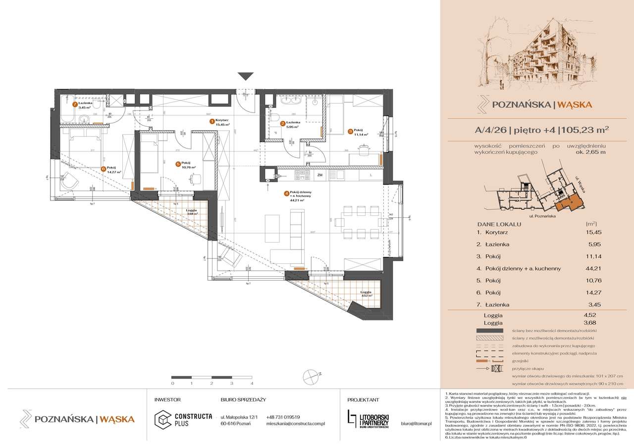 4-pokojowe mieszkanie 105m2 + 2 loggie - Pełny obrazek: 2/7