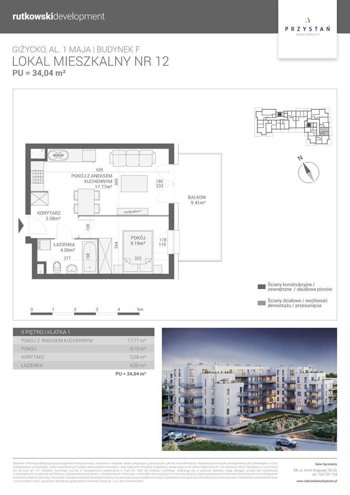 2-pokojowe mieszkanie 34m2 + balkon - Pełny obrazek: 2/4