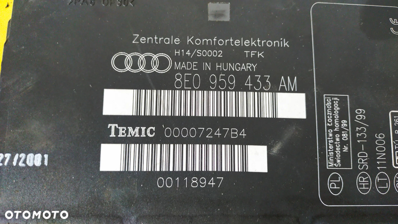 MODUŁ KOMFORTU AUDI  8E0959433AM - 2