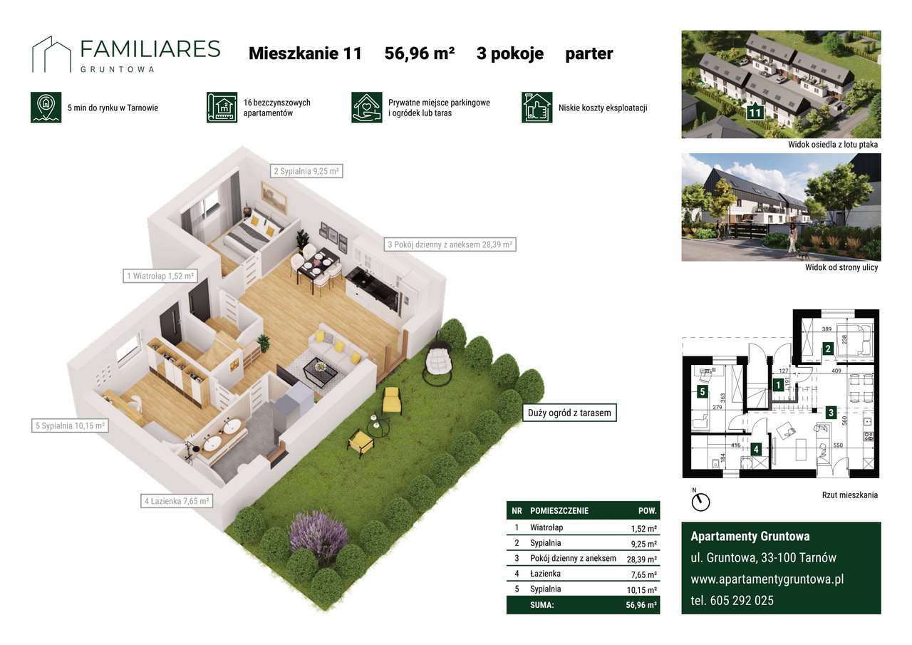 3-pokojowe mieszkanie 56m2 + ogródek Bez Prowizji - Pełny obrazek: 2/7