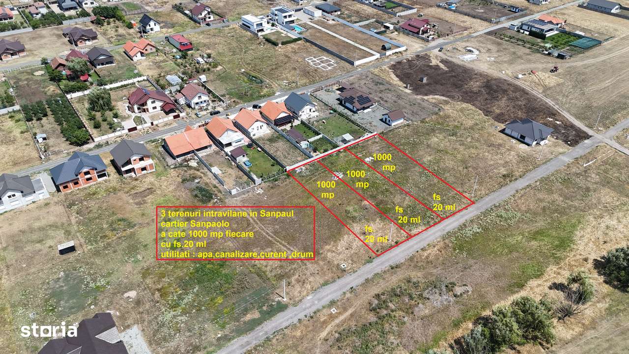 Terenuri intravilane 1000 mp Sanpaul fs.20 ml cu utilitati 39500 euro - Imagine principală: 2/9
