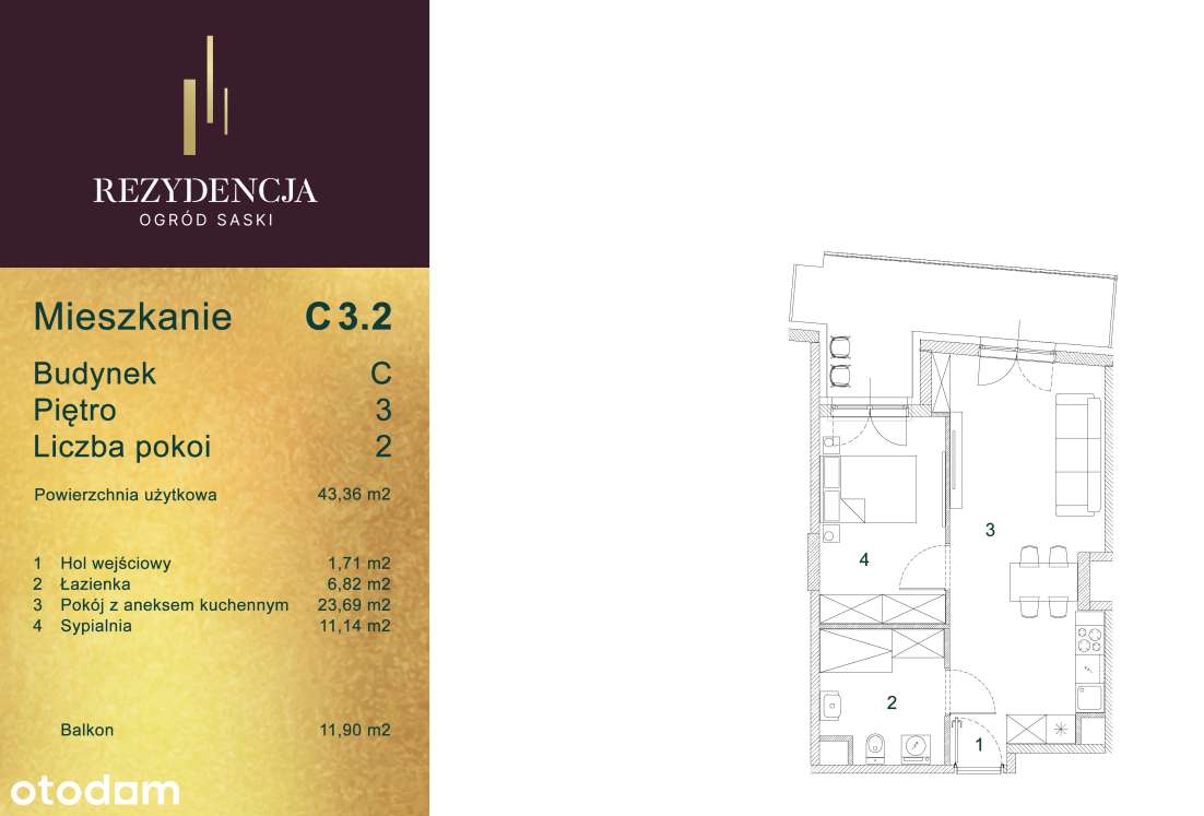 Mieszkanie Rezydencja Ogród Saski | C3.2 M38-12