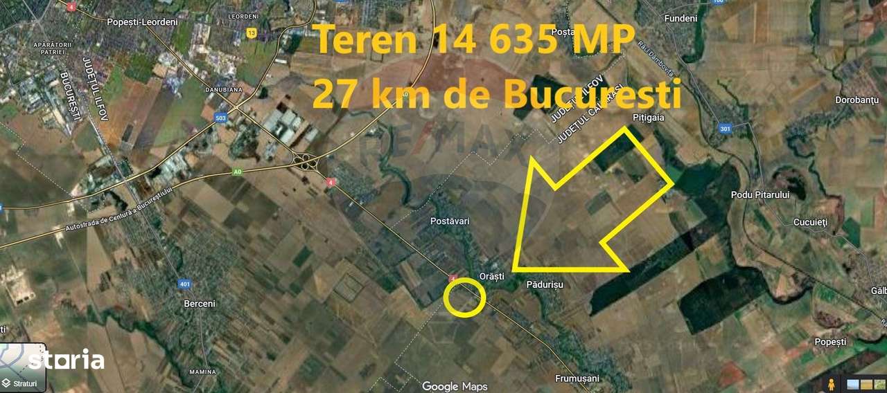 Teren constructii 14 600 mp de vanzare Frumusani 90 m deschidere - Imagine principală: 2/3