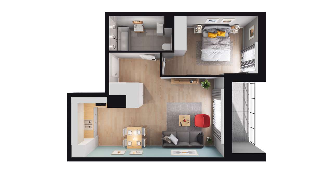 2-pokojowe mieszkanie 43m2 + loggia Bez Prowizji - Pełny obrazek: 2/6