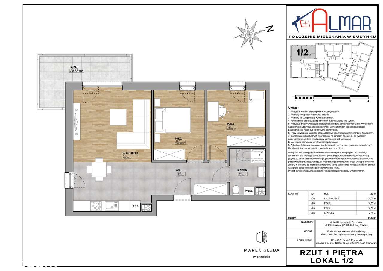Kamień Pomorski -  ul. Wojska Polskiego 11 - Apartament 1/2  (9) - Pełny obrazek: 2/12