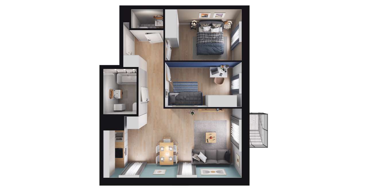 3-pokojowe mieszkanie 53m2 + balkon - Pełny obrazek: 2/8