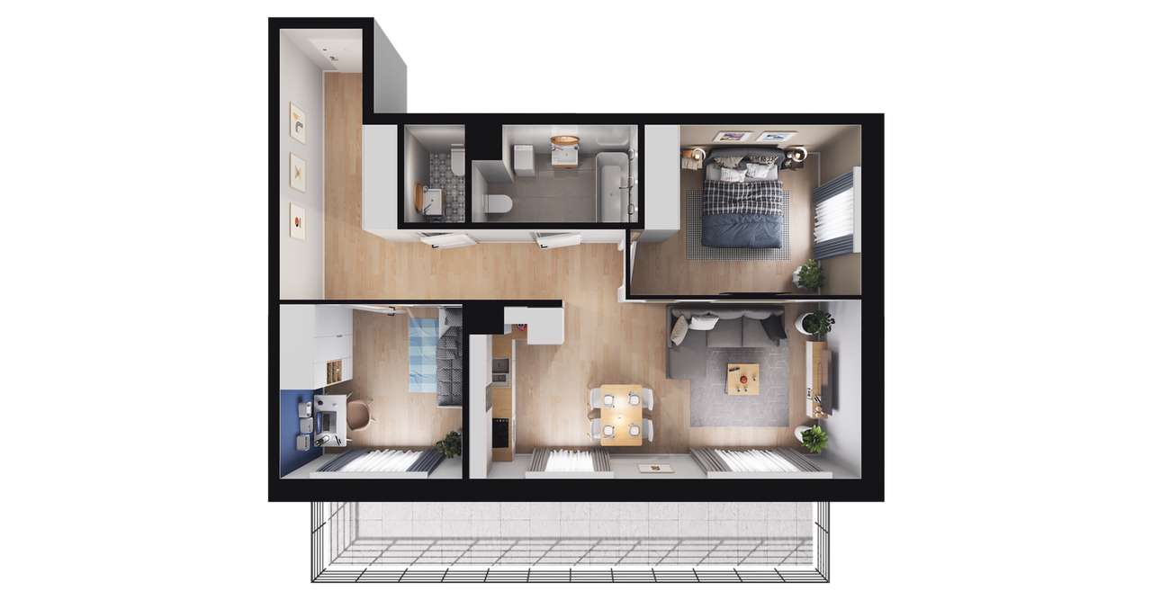 3-pokojowe mieszkanie 59m2 + balkon Bezpośrednio - Pełny obrazek: 2/8