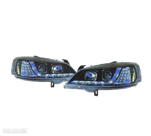 FARÓIS OPTICAS LUZ DIURNA + PISCAS LED PARA OPEL ASTRA G PRETO - 1