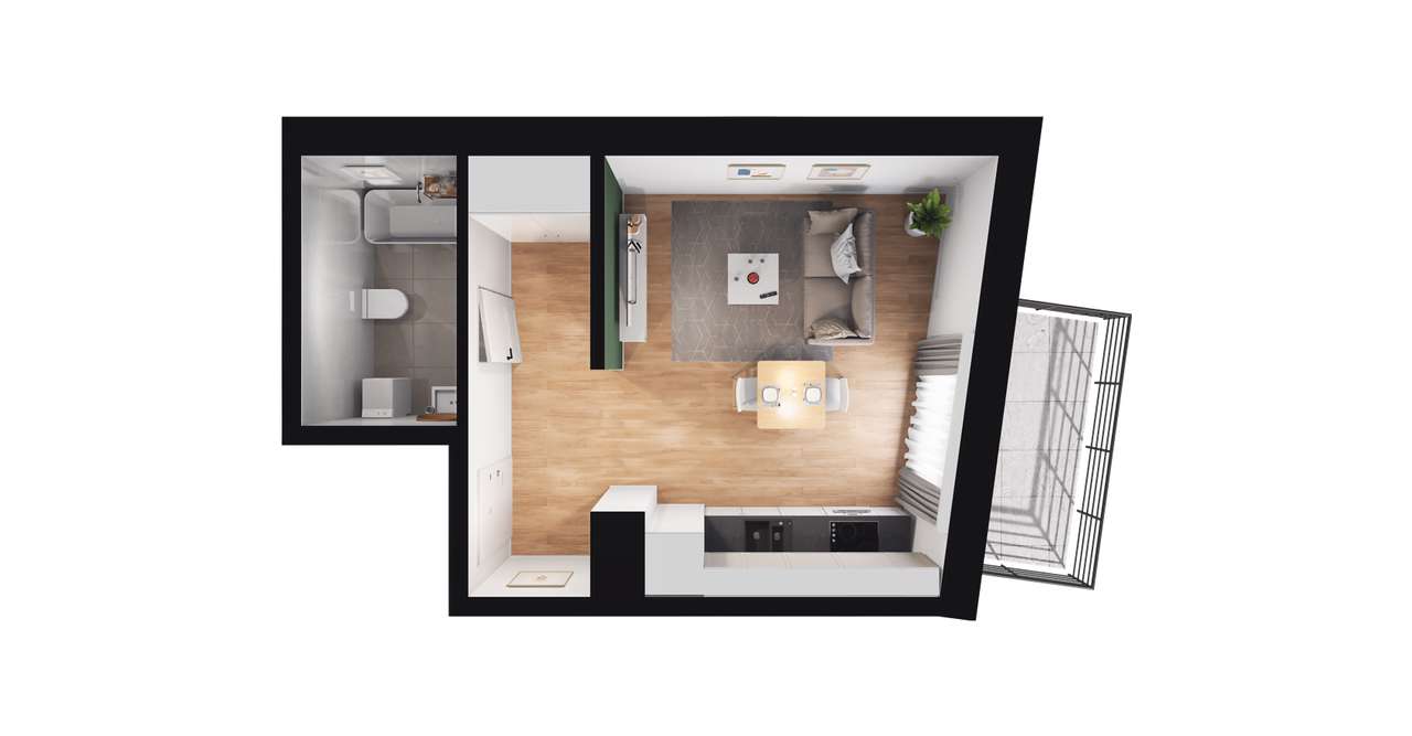 1-pokojowe mieszkanie 28m2 + balkon Bezpośrednio - Pełny obrazek: 2/8