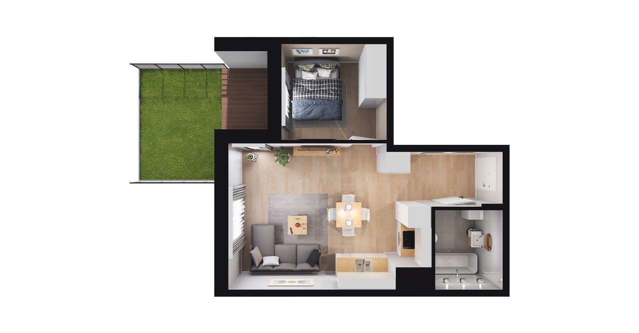 2-pokojowe mieszkanie 37m2 + ogródek - Pełny obrazek: 2/8