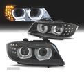 FARÓIS XENON ANGEL EYES + PISCA LED PARA BMW E90 E91 08-12 FUNDO PRETO - 1