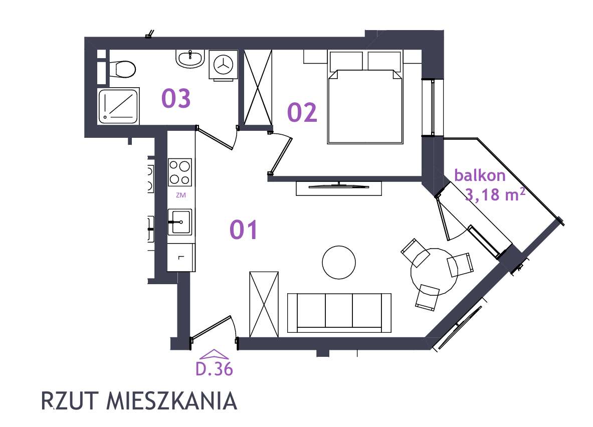 Nowoczesne 2 pokojowe mieszkanie - Pełny obrazek: 2/9