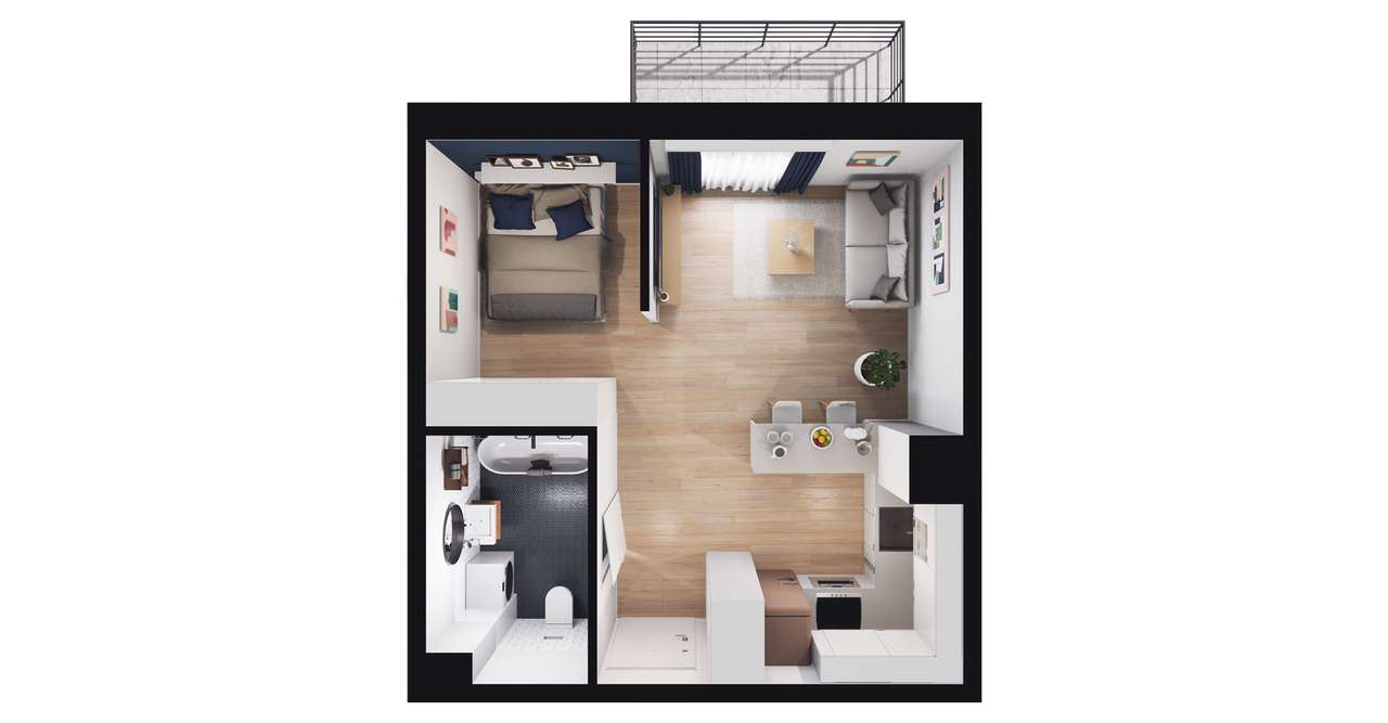 1-pokojowe mieszkanie 33m2 + balkon - Pełny obrazek: 2/8