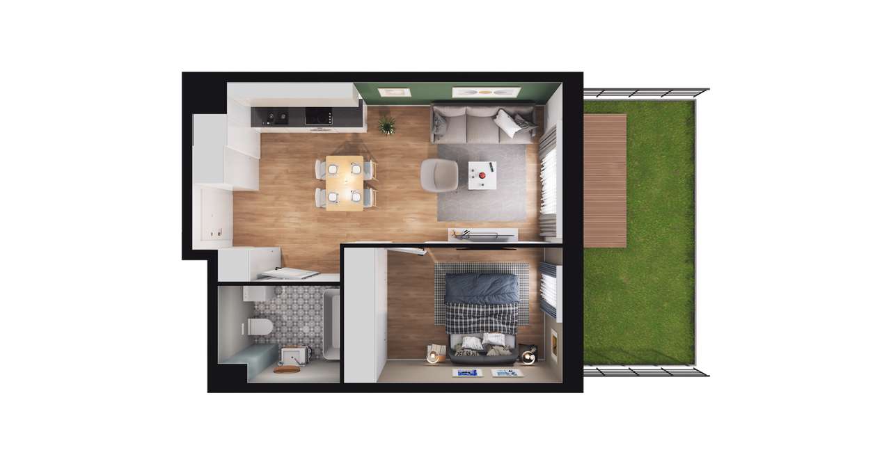 1-pokojowe mieszkanie 37m2 + ogródek - Pełny obrazek: 2/8