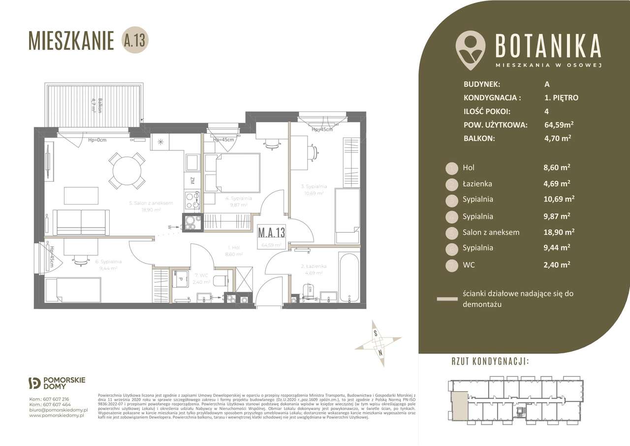 4-pokojowe mieszkanie 64m2 + balkon - Pełny obrazek: 2/7