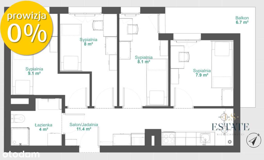 4 pokoje blisko Galerii Północnej!-10